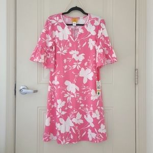 Ruby Rd. Flared Dress Bell Sleeves Wildflower Pink Puff Printed Floral - small